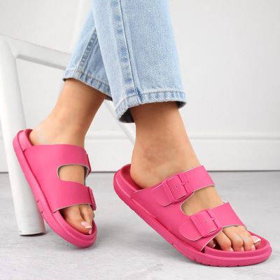 9. Big Star W INT2004E Fuchsia Foam Slides with Buckles