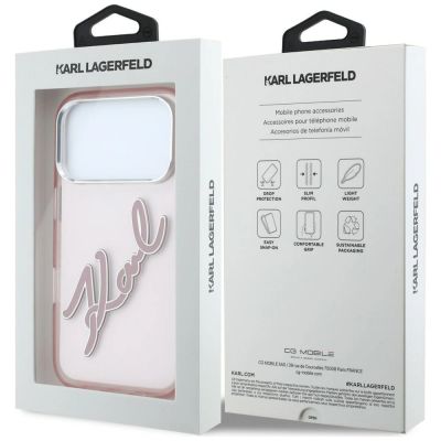 8. Karl Lagerfeld IML Big Signature Resin Metal Frame Case for iPhone 18 Pro Max / 17 Pro Max - Pink