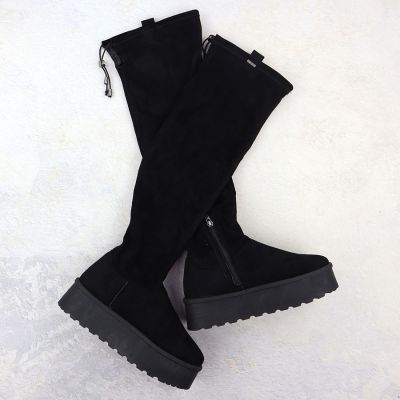 2. Women's Black Suede Platform Boots Big Star SS274264
