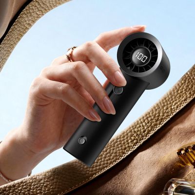 7. Acefast YF1 Mini Hand Fan with LED Display and Free Airflow Adjustment - Black
