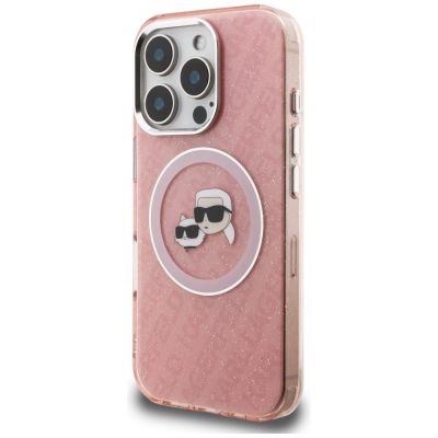 2. Karl Lagerfeld IML Glitter Karl & Choupette Heads Logo MagSafe Case for iPhone 16 Pro - Pink