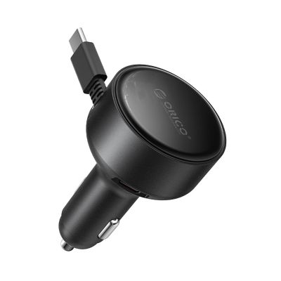 Orico FC-60-2C 60W Car Charger with Retractable USB-C Cable 65cm - Black