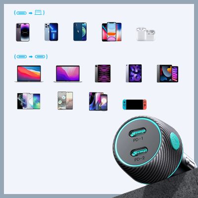 6. 2x USB C 70W car charger with LED backlight Joyroom JR-CCN02 - black