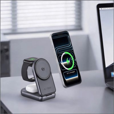 6. Tech-Protect A53 3in1 MagSafe 25W QI2.2 Wireless Charger - Dark Gray