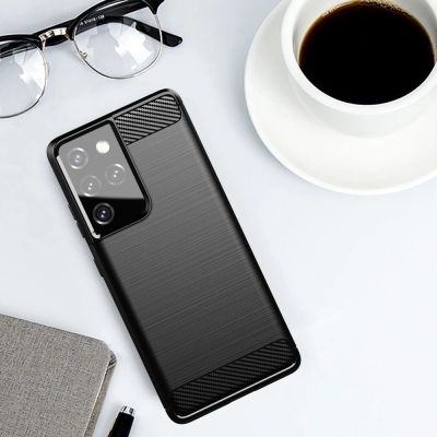 9. Carbon Case Flexible Cover TPU Case for Samsung Galaxy S21 Ultra 5G blue