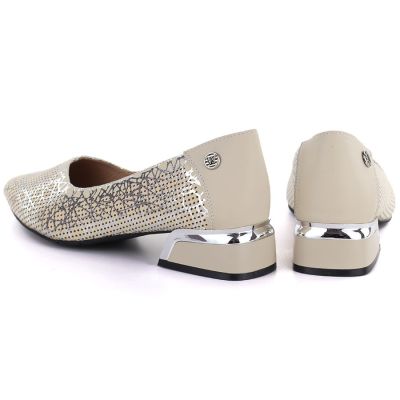 3. Women's leather openwork shoes, beige, Vinceza 99201