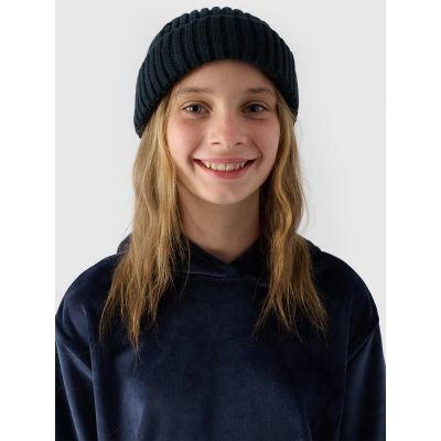 3. Girls' velour sweatshirt with hood, unzipped, 4F 4FJWAW24TSWSF1216-31S