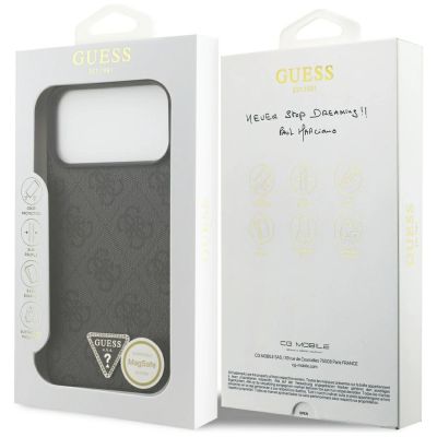 8. Guess Leather 4G Triangle Strass MagSafe Case for iPhone 17 Pro Max / 18 Pro Max - Black