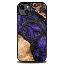 Wood and resin case for iPhone 15 Plus MagSafe Bewood Unique Violet - purple and black