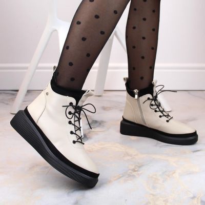 3. Filippo W PAW482 beige insulated leather platform ankle boots