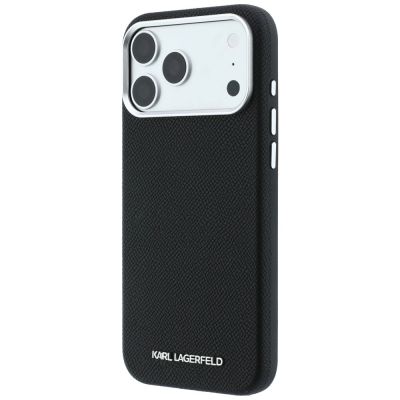 2. Karl Lagerfeld Grained Elongated Logo MagSafe Case for iPhone 17 Pro Max / 18 Pro Max - Black