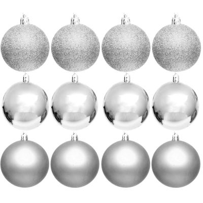 DECORATIVE PLASTIC BAUBLE SAFE 12 PCS DIA 60MM SILVER