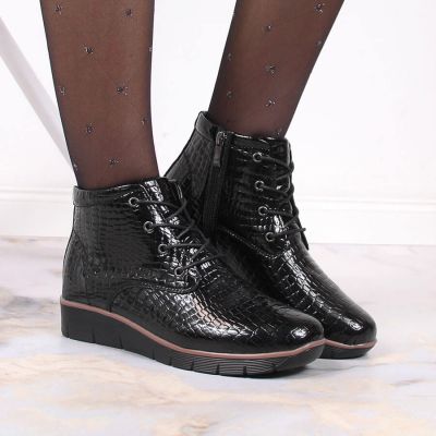 4. Black Insulated Patent Leather Wedge Ankle Boots Filippo