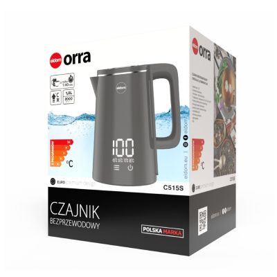 12. ELDOM CORDLESS KETTLE C515S ORRA 1.8L 2000W, GRAY, 5 PROGRAMS 45, 55, 70, 85, 100°C, KEEP TEMPERATURE