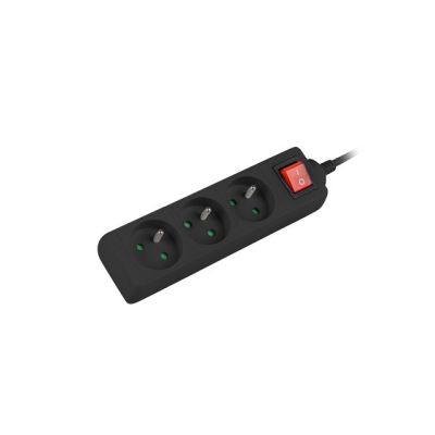 LANBERG 3 m Extension Lead with 3 x 230 V Type E Sockets, Switch and Solid Copper Cable, Black