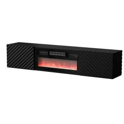 LARA TV cabinet 183x35x37 black matt + black fireplace