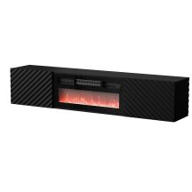 LARA TV cabinet 183x35x37 black matt + black fireplace