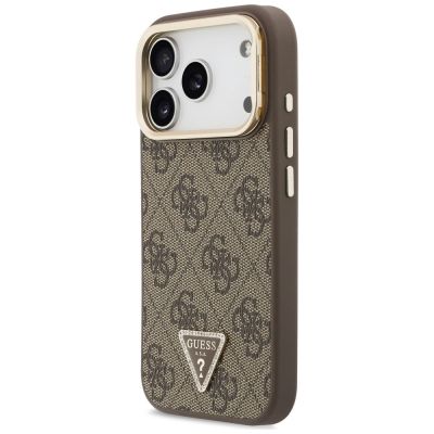 2. Guess 4G PU Triangle Logo & Stand Camera MagSafe Case for iPhone 18 Pro / 17 Pro – brown