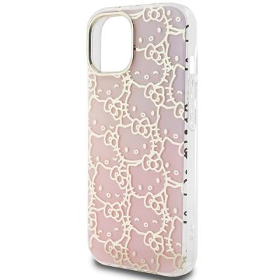 6. Hello Kitty IML Gradient Electrop Crowded Kitty Head case for iPhone 15 - pink
