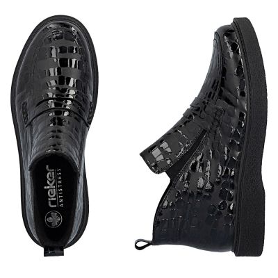5. Women's patent leather ankle boots crocodile black Rieker 71150-00
