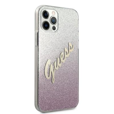 4. Guess GUHCP12LPCUGLSPI iPhone 12 Pro Max 6.7" pink/pink hardcase Glitter Gradient Script