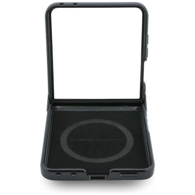 6. BMW M Leather Perforated Tricolor Stripe Metal Logos MagSafe Case for Samsung Galaxy Z Flip 8 - Black