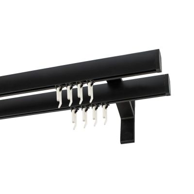Double Apartment Curtain Track, Black, 400 cm, with Gliders and Hooks – KOWALSKI