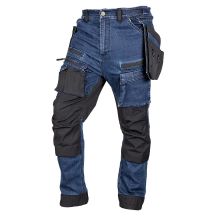 DENIM work trousers, Cordura reinforcements, detachable holster pockets, navy blue, size L