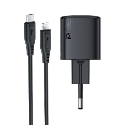 15. Acefast A118 30W GaN USB-C Wall Charger with 1.2m USB-C to Lightning Cable - Black