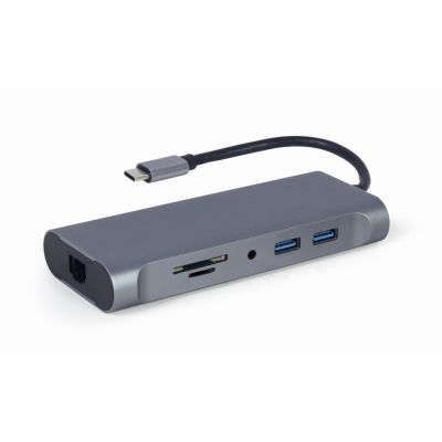 5. GEMBIRD USB TYPE-C 7-IN-1 MULTI-ADAPTER (USB 3.0 HUB + HDMI + VGA + PD + CARD READER + STEREO AUDIO), GREY