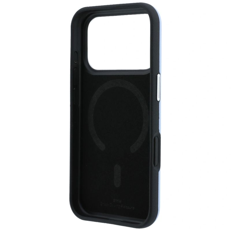 7. BMW Sign Inclined Deboss Letters MagSafe Case for iPhone 17 Pro / 18 Pro - Blue