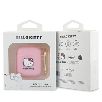 3. Hello Kitty Silicone 3D Kitty Head case for AirPods 1/2 - pink
