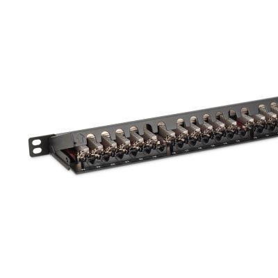 14. High density patch panel 19'' 24x RJ45, LSA level, cat.6A, shielded, 0.5U, black, cable guide