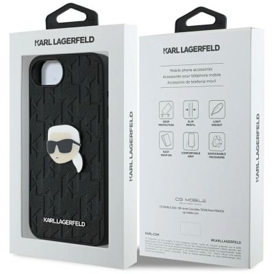 8. Karl Lagerfeld Monogram Karl Head Pin iPhone 16e Case - Black