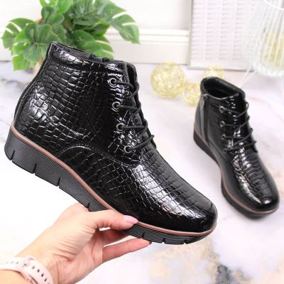 8. Black Insulated Patent Leather Wedge Ankle Boots Filippo