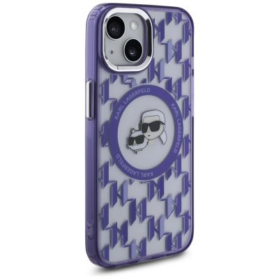 4. Karl Lagerfeld IML Monogram Karl & Choupette Head MagSafe iPhone 15 Case - Purple