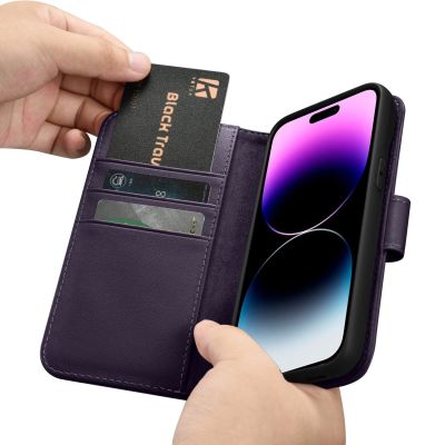 16. iCarer Wallet Case 2in1 Cover iPhone 14 Pro Anti-RFID Leather Flip Case Dark Purple (WMI14220726-DP)