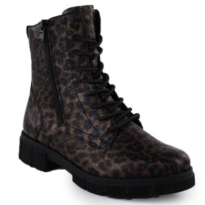 Women's brown leopard print worker boots Rieker Remonte D2S72-90