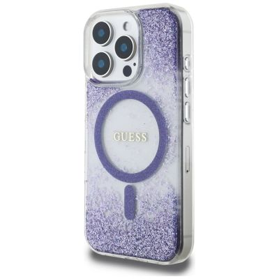 2. Guess HC Resin Bottom Glitter MagSafe case for iPhone 16 Pro Max - purple