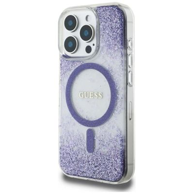 2. Guess HC Resin Bottom Glitter MagSafe case for iPhone 16 Pro - purple