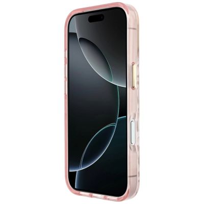 5. Guess IML Leopard Glitter Triangle Logo MagSafe Case for iPhone 17 Pro Max / 18 Pro Max - Pink