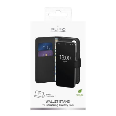 4. Puro Booklet Case with Flip and Wallet for Samsung Galaxy S25 - Black
