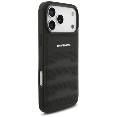 4. AMG Leather Debossed Lines Logo Case for iPhone 17 Pro Max - Black