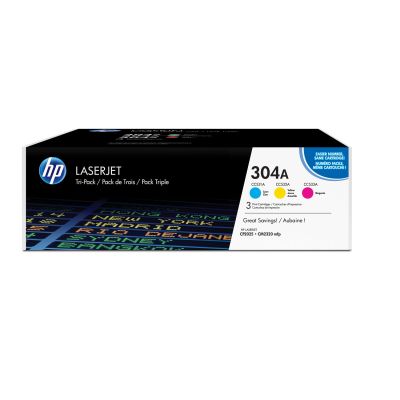 101. HP 304A 3-Pack Original LaserJet Toner Cartridges: Cyan/Magenta/Yellow