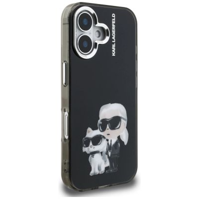 4. Karl Lagerfeld IML Aquarelle Karl & Choupette & Logo iPhone 16 Case - Black