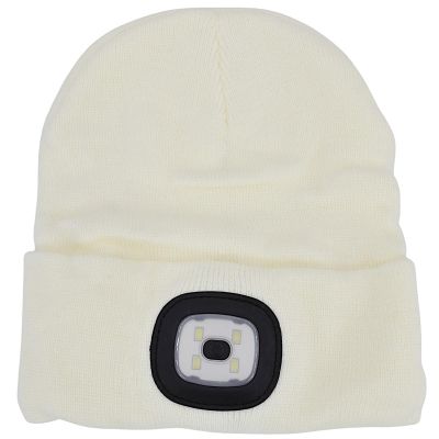 2. WHITE BEANIE WITH 4-LED HEADLAMP, 120 LM, 3 MODES, FOR OUTDOOR ACTIVITIES