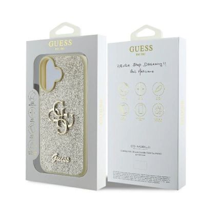 8. Guess Fixed Glitter Big 4G Case for iPhone 16 Plus - Gold
