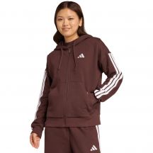 Women's adidas Essentials 3-Stripes Full-Zip Fleece Hoodie Brown JY3082