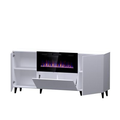 2. PAFOS chest of drawers with electric fireplace 180x42x82 white matt
