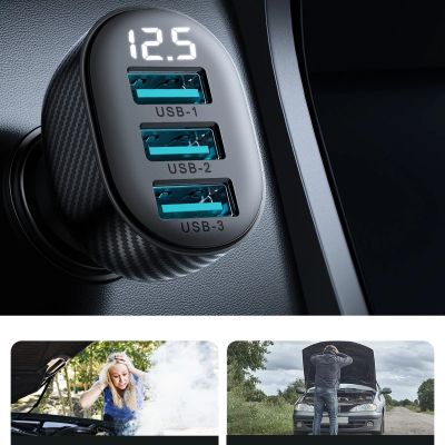 12. Joyroom JR-CCD03 3.4A Car Charger with Display 3x USB-A - Black